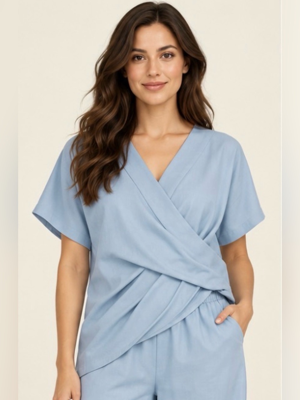 Brand New, Women's Medical Scrub Top & Pants, Set Of 2 - Light Blue, Size: S